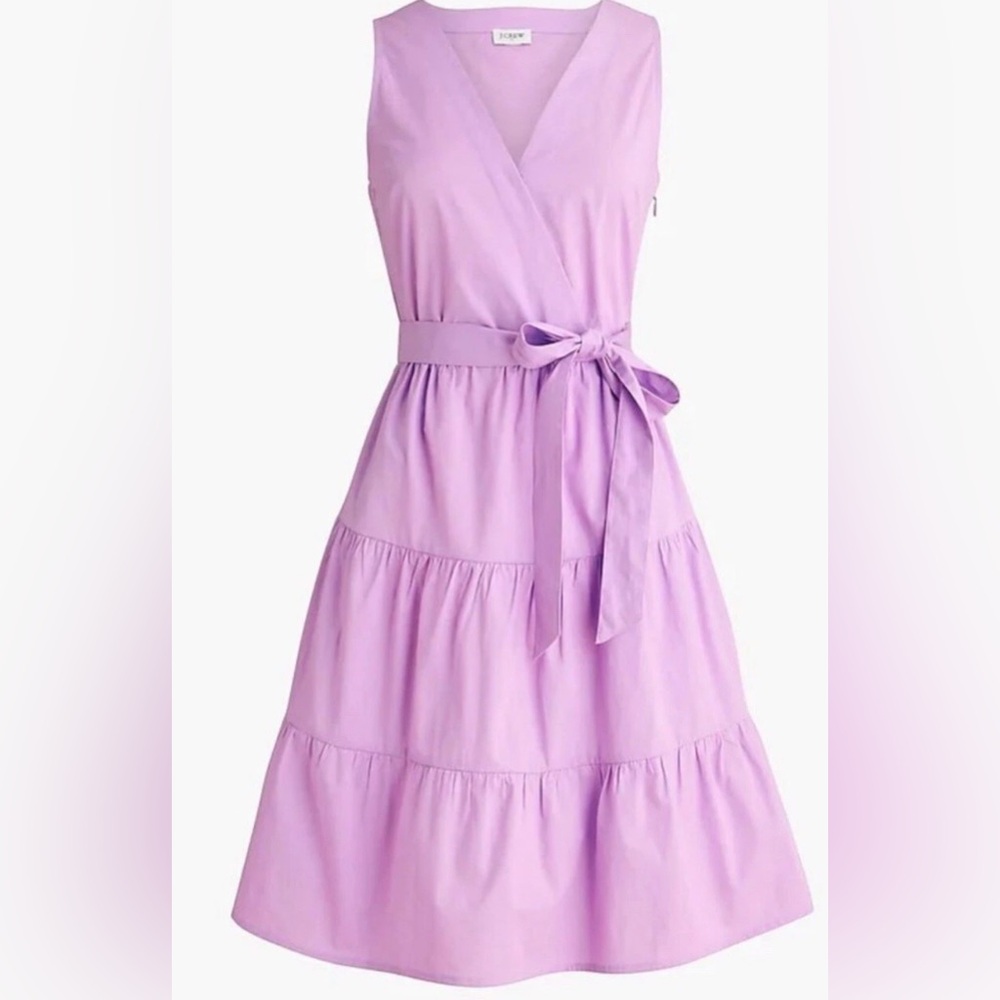 J.Crew Sleeveless Cotton Dress 2 Lavender Ruffles Pockets A-line Feminine